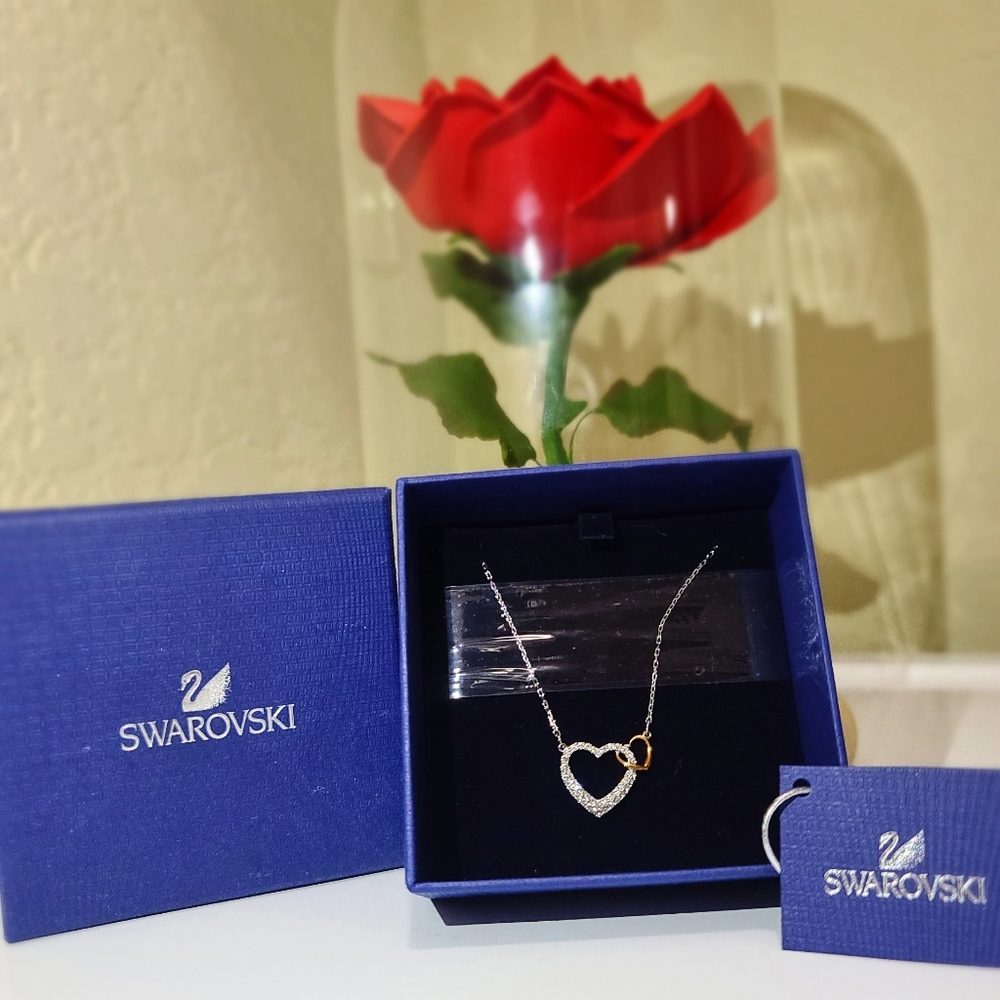 Swarovski Two-tone Crystal Floating Heart Pendant